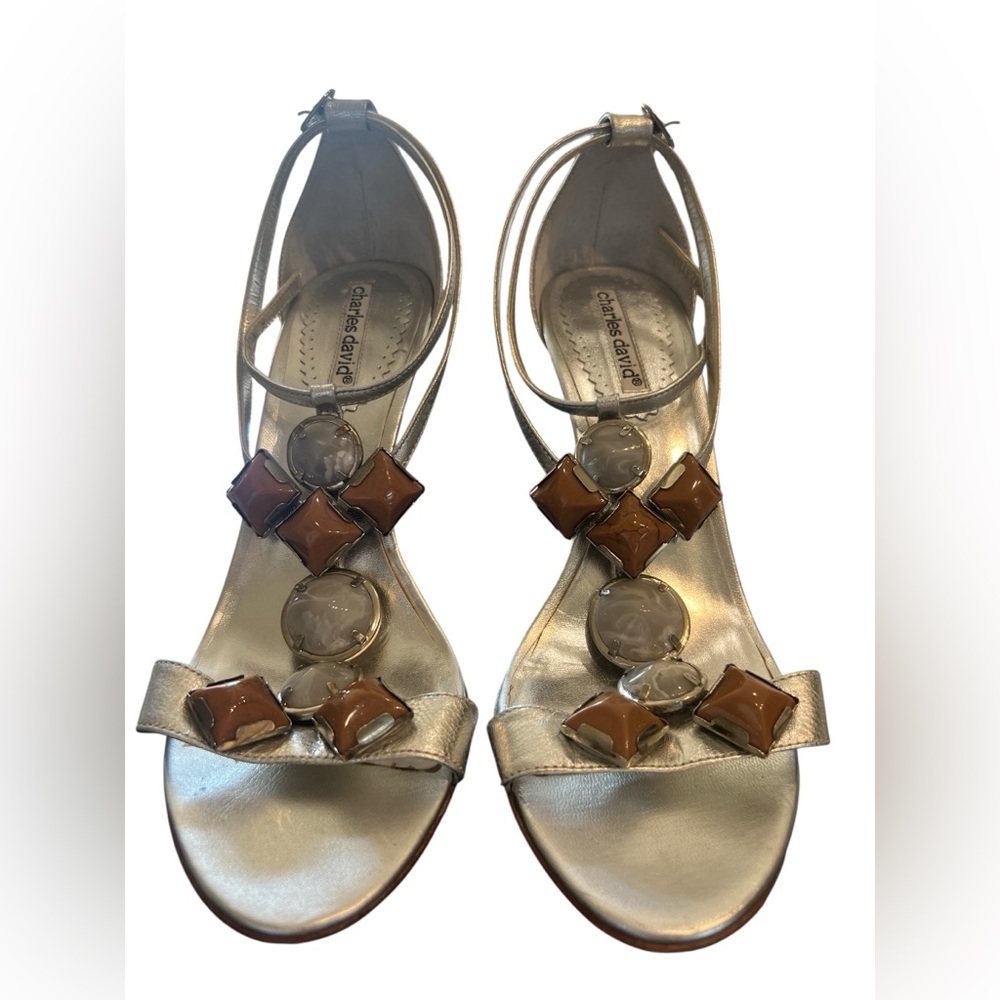 Charles David Sandals With Large Stones T-Strap Design Size 8 
4in Heel